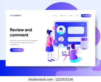 Landing page template of Review and Comment Concept. Modern flat design concept of web page design for website and mobile website.Vector illustration
