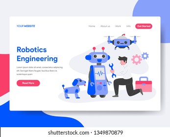 Landing page template of Robotics Engineering Illustration Concept. Isometric flat design concept of web page design for website and mobile website.Vector illustration