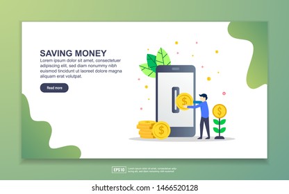 Landing page template of saving money. Modern flat design concept of web page design for website and mobile website. Easy to edit and customize