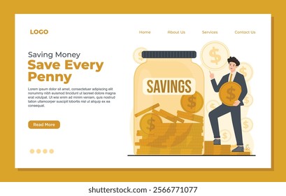 Landing page template for saving money, designed to help users track and plan their savings