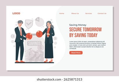 Landing page template Saving money concept illustration featuring retirement planning, banking, and financial growth elements