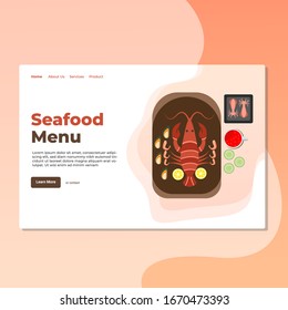 Landing page template of Seafood Menu. Modern flat design concept of web page design for website and mobile website. Easy to edit and customize. Vector illustration