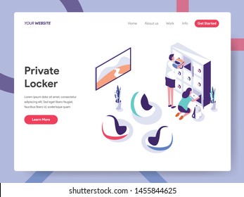 Landing page template of Secure Space and Private Locker Illustration Concept. Isometric design concept of web page design for website and mobile website.Vector illustration