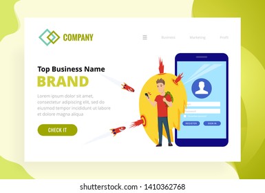 Landing page template of security web site. Modern flat design concept of web page design for website and mobile website. Man using mobile phone and viruses attacking him. Vector illustration.