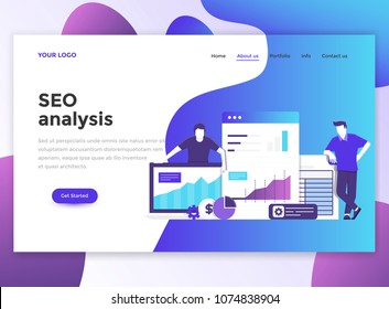 Landing page template of Seo analysis. Modern flat design concept of web page design for website and mobile website. Easy to edit and customize. Vector illustration