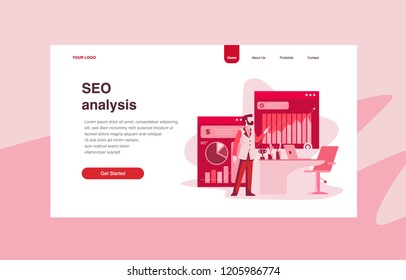 Landing page template of SEO Analysis Concept. Modern flat design concept of web page design for website and mobile website.Vector illustration