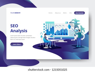 Landing page template of SEO Analysis Concept. Modern flat design concept of web page design for website and mobile website.Vector illustration