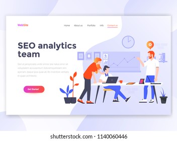 Landing page template of Seo Analytics team. Modern flat design concept of web page design for website and mobile website. Easy to edit and customize. Vector illustration