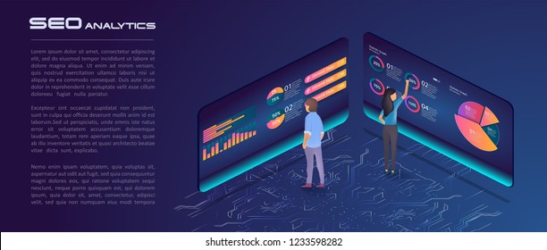 	
Landing page template of Seo Analytics team. Modern isometric design concept of web page design for website and mobile website.