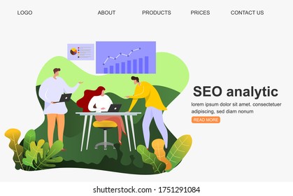 Landing page template of Seo Analytics team. Modern flat design concept of web page design for website and mobile website.Vector illustration