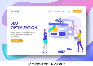 Landing page template of SEO OPTIMIZATION Concept. Modern illustration flat design concept of web page design for website and mobile website.Vector illustration - Vector