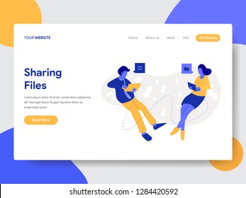 Landing page template of Sharing Files and Documents Illustration Concept. Modern flat design concept of web page design for website and mobile website.Vector illustration