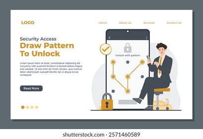 Landing page template showcasing secure access with personalized pattern unlock for enhanced privacy