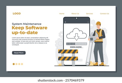 Landing page template showcasing system repair, under maintenance, and error 404 for software developers