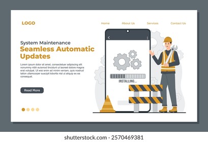 Landing page template showcasing system repair, under maintenance, and error 404 for software developers