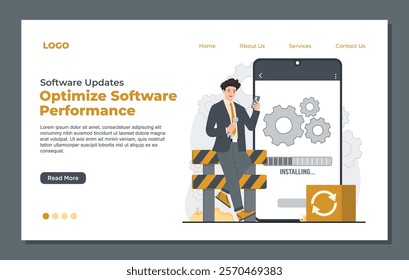 Landing page template showcasing system repair, under maintenance, and error 404 for software developers