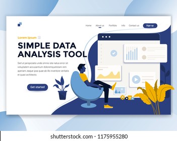 Landing page template of Simple Data analysis tool. Modern flat design concept of web page design for website and mobile website. Easy to edit and customize. Vector illustration