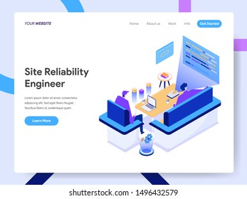 Landing page template of Site Reliability Engineer Isometric Illustration Concept. Modern design concept of web page design for website and mobile website.Vector illustration EPS 10