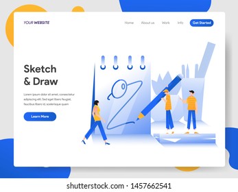Landing page template of Sketching and Drawing on Paper Illustration Concept. Modern design concept of web page design for website and mobile website.Vector illustration EPS 10