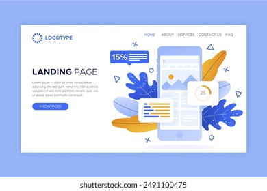 Landing page template with smartphone vector design in eps 10