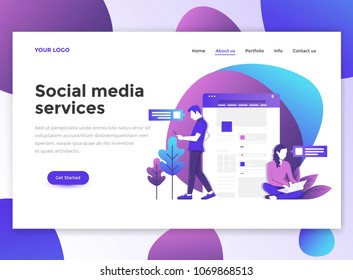 Landing page template of Social media services. Modern flat design concept of web page design for website and mobile website. Easy to edit and customize. Vector illustration