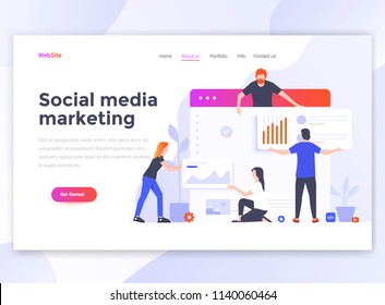 Landing page template of Social media marketing. Modern flat design concept of web page design for website and mobile website. Easy to edit and customize. Vector illustration