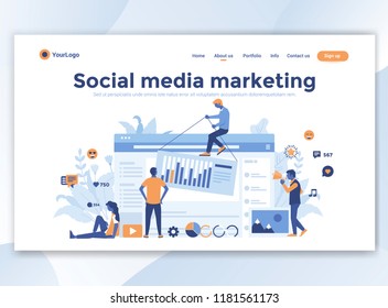 Landing page template of Social media marketing. Modern flat design concept of web page design for website and mobile website. Easy to edit and customize. Vector illustration