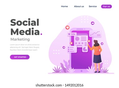 Landing page template of Social media marketing. Modern flat design concept of web page design for website and mobile website. Easy to edit and customize. Vector illustration