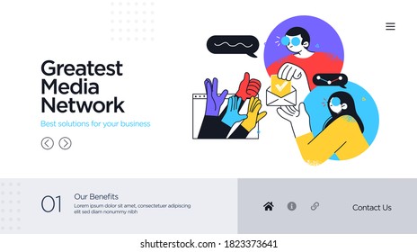 Landing page template of Social media marketing. Modern flat design concept of web page design for website and mobile website. Easy to edit and customize. Vector illustration