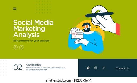 Landing page template of Social media marketing. Modern flat design concept of web page design for website and mobile website. Easy to edit and customize. Vector illustration