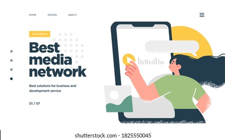 Landing page template of Social media marketing. Modern flat design concept of web page design for website and mobile website. Easy to edit and customize. Vector illustration