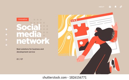 Landing page template of Social media marketing. Modern flat design concept of web page design for website and mobile website. Easy to edit and customize. Vector illustration