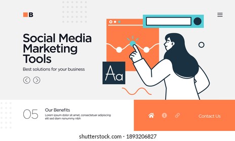 Landing page template of Social media marketing. Modern flat design concept of web page design for website and mobile website. Easy to edit and customize. Vector illustration