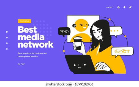 Landing page template of Social media marketing. Modern flat design concept of web page design for website and mobile website. Easy to edit and customize. Vector illustration