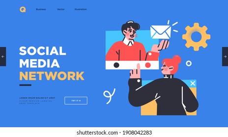 Landing page template of Social media marketing. Modern flat design concept of web page design for website and mobile website. Easy to edit and customize. Vector illustration
