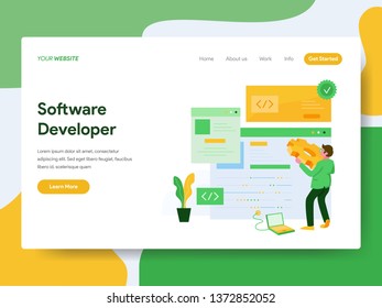 Landing page template of Software Developer Illustration Concept. Modern Flat design concept of web page design for website and mobile website.Vector illustration
