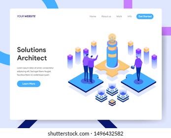 Landing page template of Solutions Architect Isometric Illustration Concept. Modern design concept of web page design for website and mobile website.Vector illustration EPS 10