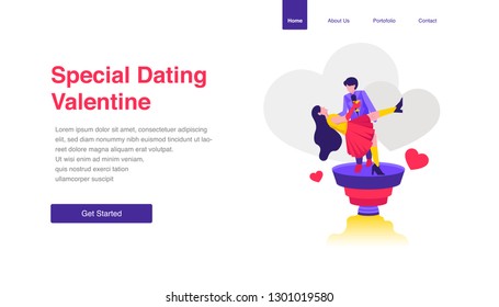 Landing page template of  special dating valentine, with concept a modern design and flat design illustration style.