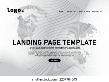 landing page template with sphere global map communication modern technology template background for business website UI wallpaper, Annual reports, flyer, poster, cover. EPS