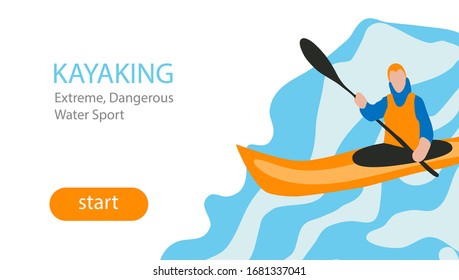 Landing page template of sport kayaking. Design concept of web page design for a kayaking website.
