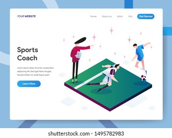 Landing page template of Sports Coach Isometric Illustration Concept. Modern design concept of web page design for website and mobile website.Vector illustration EPS 10