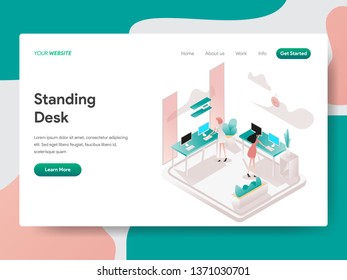 Landing page template of Standing Desk Illustration Concept. Isometric design concept of web page design for website and mobile website.Vector illustration