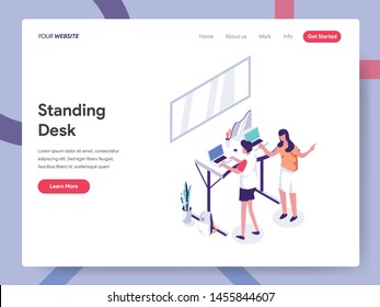 Landing page template of Standing Desk Illustration Concept. Isometric design concept of web page design for website and mobile website.Vector illustration