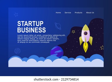 Landing page template for Startup Business. Modern flat design concept of web page design for website and mobile website. Startup business design concept with rocket. Vector illustration