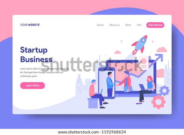 スタートアップビジネスコンセプトのランディングページテンプレート ウェブサイトやモバイルウェブサイトのウェブページデザインの最新のフラットデザインコンセプト ベクターイラスト のベクター画像素材 ロイヤリティフリー