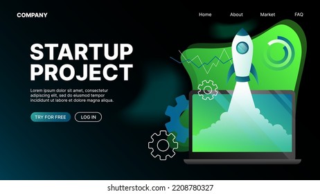 Landing Page Template for Startup Project Website. Vector illustration