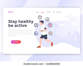 Landing page template of Stay healthy be active. Modern flat design concept of web page design for website and mobile website. Easy to edit and customize. Vector illustration