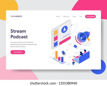 Landing page template of Stream Podcast Isometric Illustration Concept. Isometric flat design concept of web page design for website and mobile website.Vector illustration