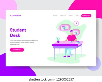 Landing page template of Student Learning on Desk illustration Concept. Modern flat design concept of web page design for website and mobile website.Vector illustration