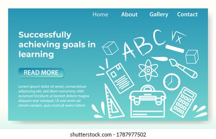 landing page template for successful learning goals, iconic concepts, line art, graphic design templates